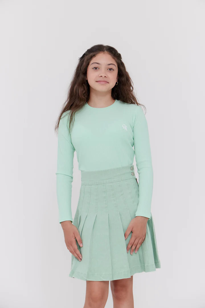 Waisted Pleated Denim Skirt