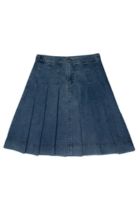 Crew Wide Pleat Denim Skirt