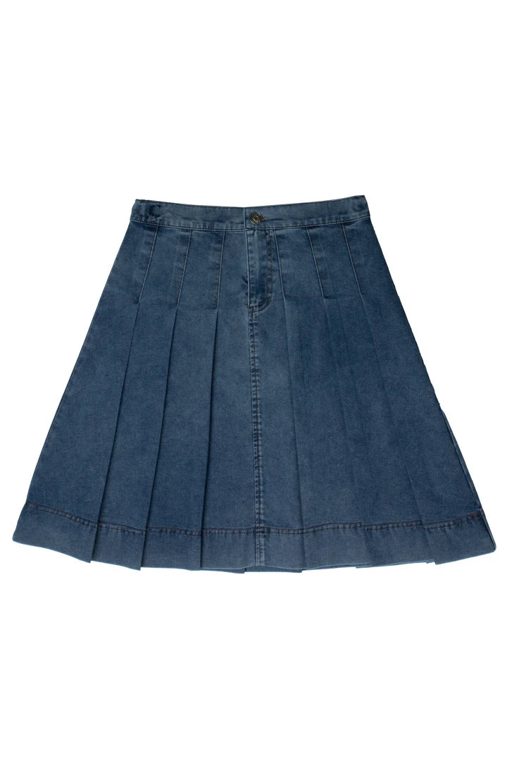 Crew Wide Pleat Denim Skirt