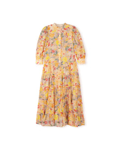 Teen Yellow Tiered Floral Dress