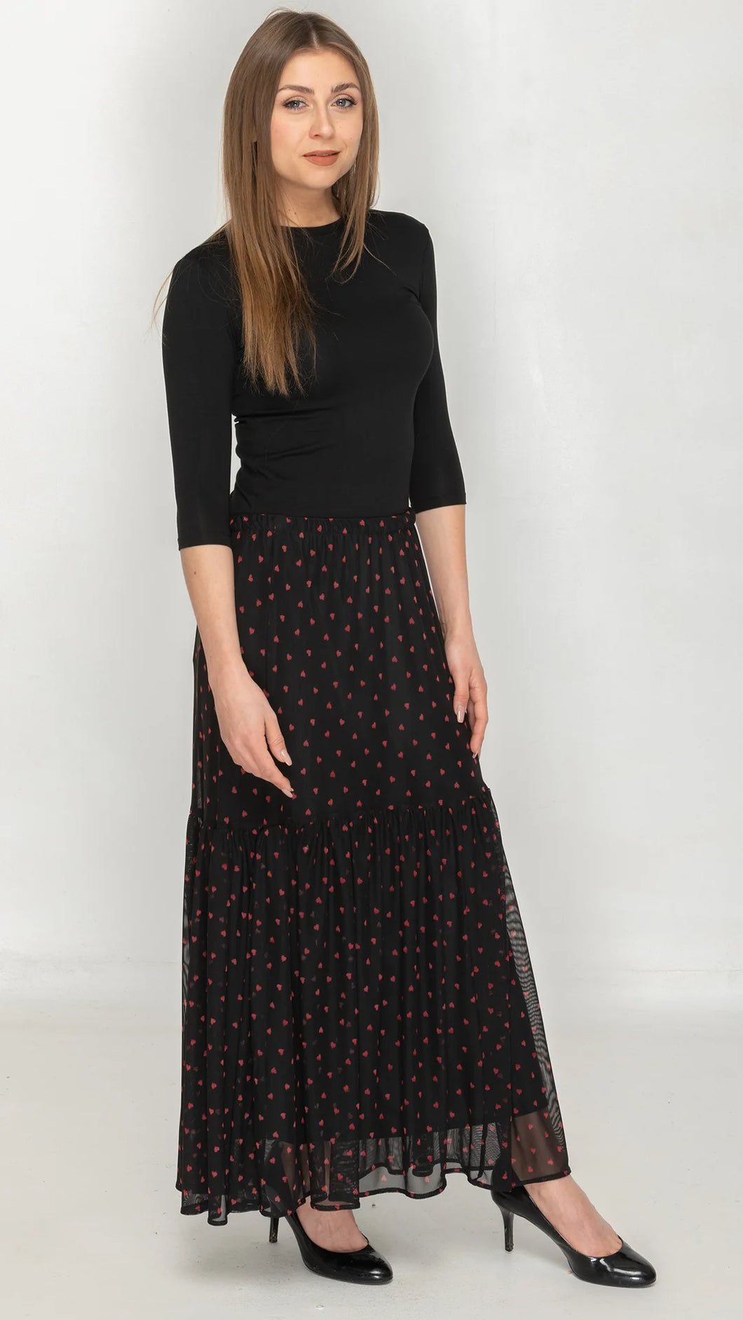 KAL Tiered Red Hearts Skirt