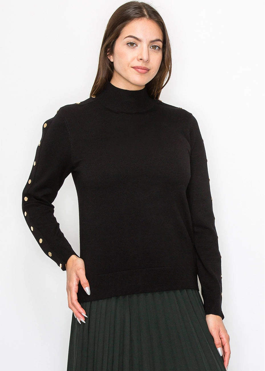 Y Teen Gold Button Sweater K4441